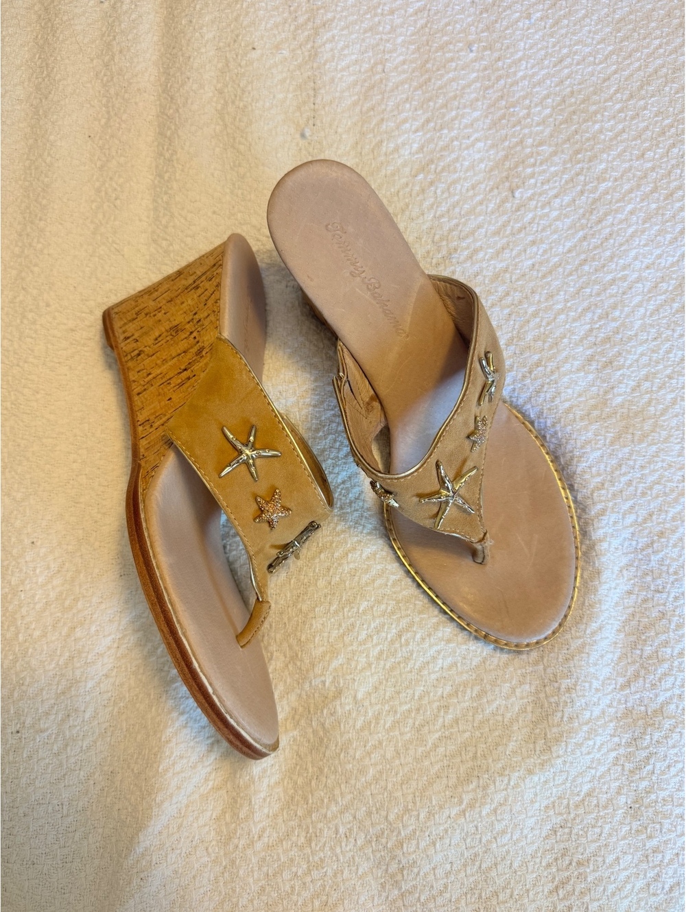 Tommy Bahama Leather Wedge Sandals with Starfish Embellishments